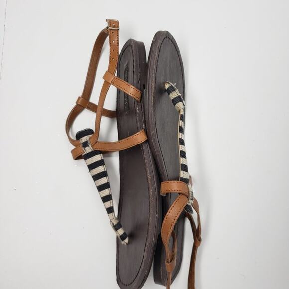 Shoemint Brown Stripe Thong Flat Slingback Ankle Buckled Sandals Women's Size 6 - Picture 10 of 13